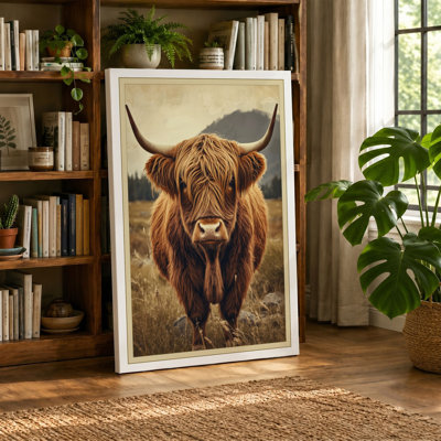 Highland Cattle Study Vintage - Wrapped Canvas
