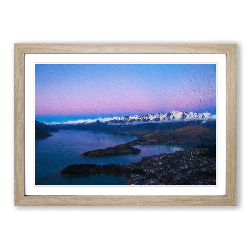 Lake in Queenstown New Zealand - Picture Frame Painting Print on MDF, Oak Framed, 27cm H x 36cm W x 2cm D