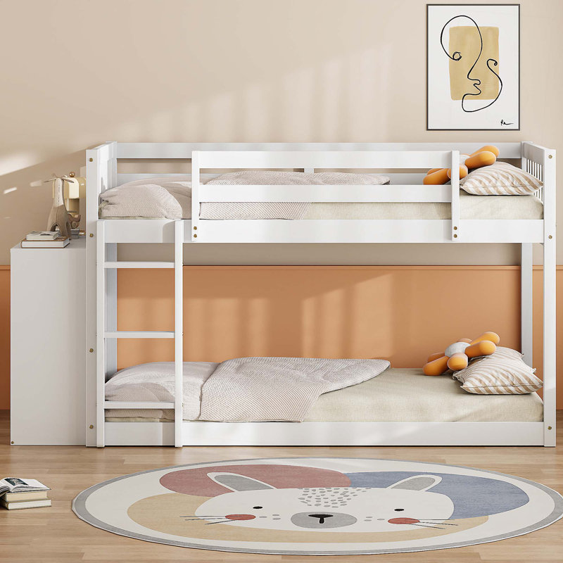 Full Over Full Bunk Bed With 4 Drawers And 3 Shelves, White, Full / Double