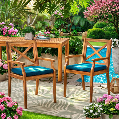 Ensemble de chaises de salle à manger d'extérieur en bois d'acacia avec coussins bleus l 23,5 po x P 21,25 po x H 35,5 po Perla