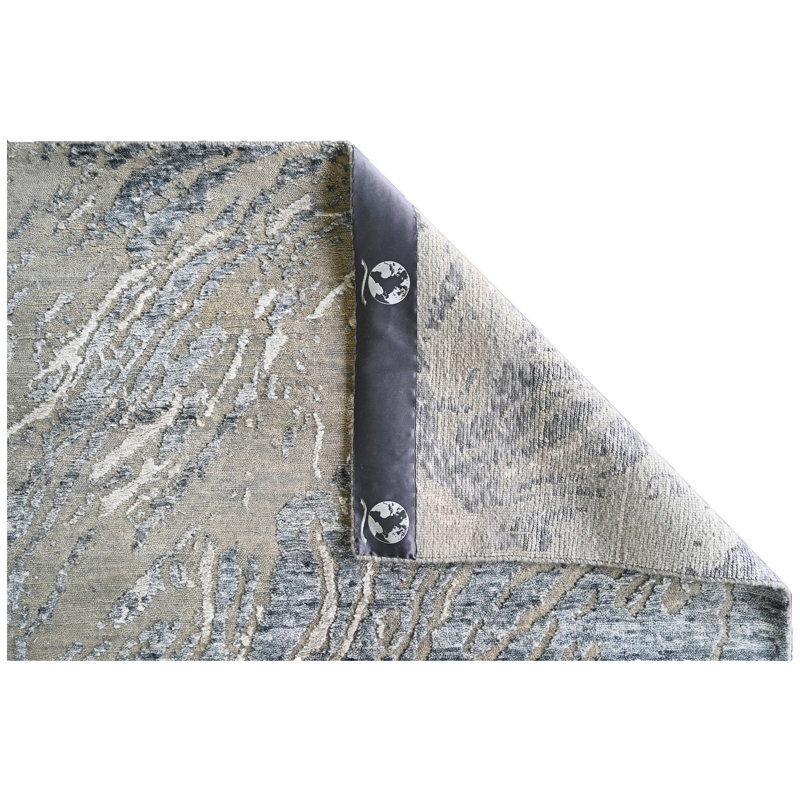 Hand Knotted Abstract Area Rug in Silver/Gray/Ivory/Light Navy