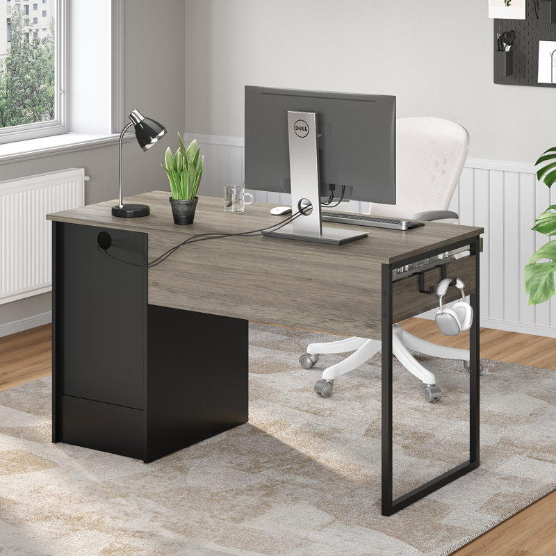 Daylon 48" W Manufactured Wood Desk with Keyboard Tray and Filing Drawer, Gray Wash, 30" H x 48" W x 21.6" D