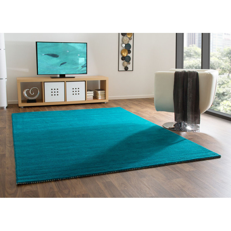 Elno Wool Hand Woven Area Rug, Rectangle 130cm x 190cm, Turquoise
