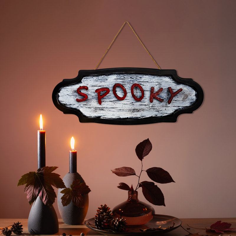 Enseigne d'Halloween 20,5 po rouge et gris «Spooky»