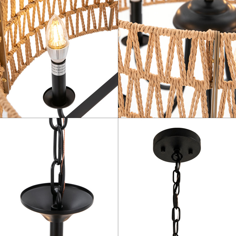 Lustre bohémien 5 lumières à hauteur réglable pour les salles à manger, les salons et les cuisines