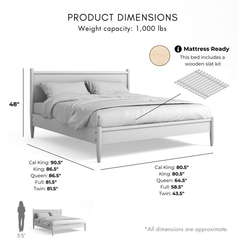 Stalter Solid Wood Platform Bed, White, Twin