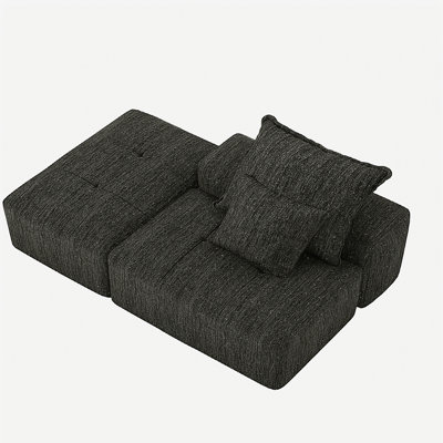 Modern extra-large modular sofa, shimmering Chenille fabric cushion sofa with two pillows, DIY integrated plush sofa, no assembly required