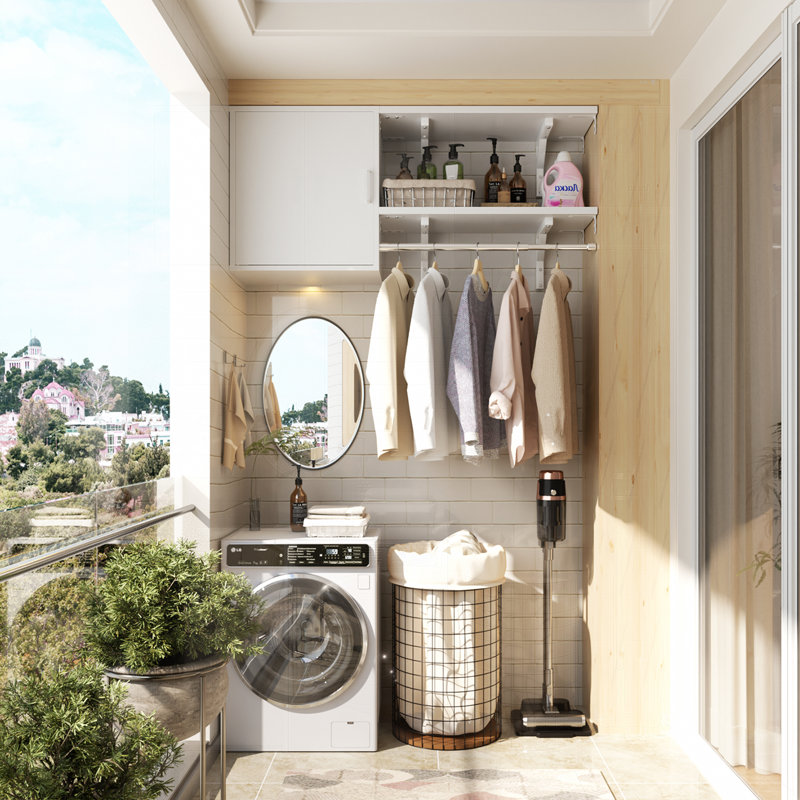 Armoire à linge 46 pouces avec 2 portes et tablettes, îlot de rangement pour le rangement, Blanc