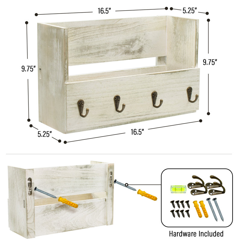 Gray Distressed Wood Wall-Mounted Mail and Key Organizer