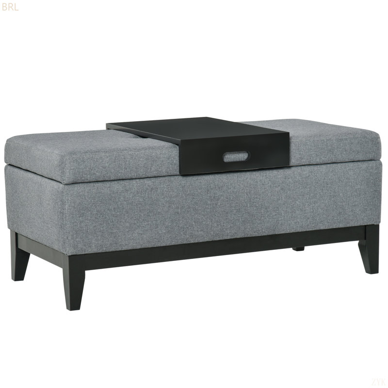 Rectangular Storage Ottoman Bench, Coffee Table Ottoman With Removable Tray, Bench For Bedroom