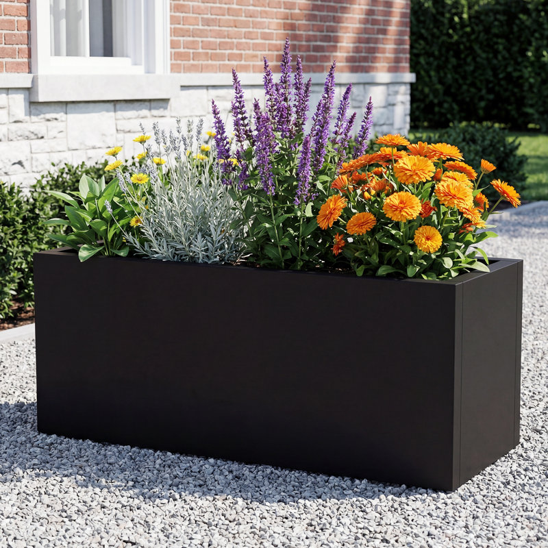 Grand pot de fleurs rectangulaire en métal noir l 24 po x H 10 po Bliss, L 24 po x H 10 po