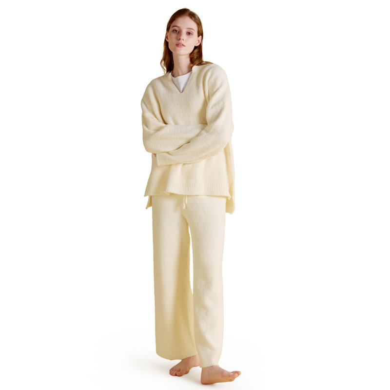 Literie pyjama d'hiver pour femme à manches longues, Blanc, L
