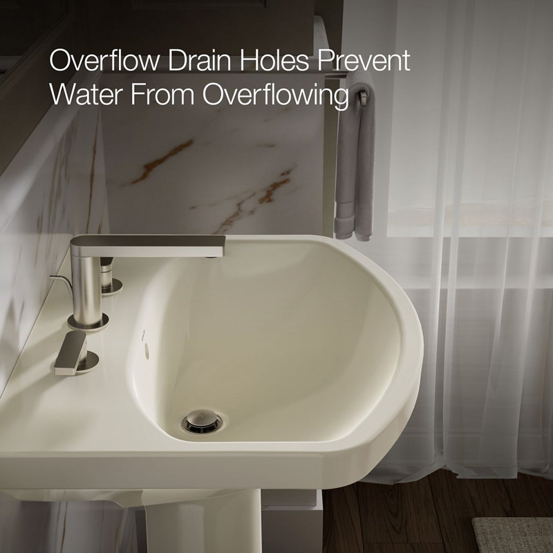 Cimarron® 26.81" Vitreous China U-Shape Pedestal Bathroom Sink with Overflow, White, 8'' Centers