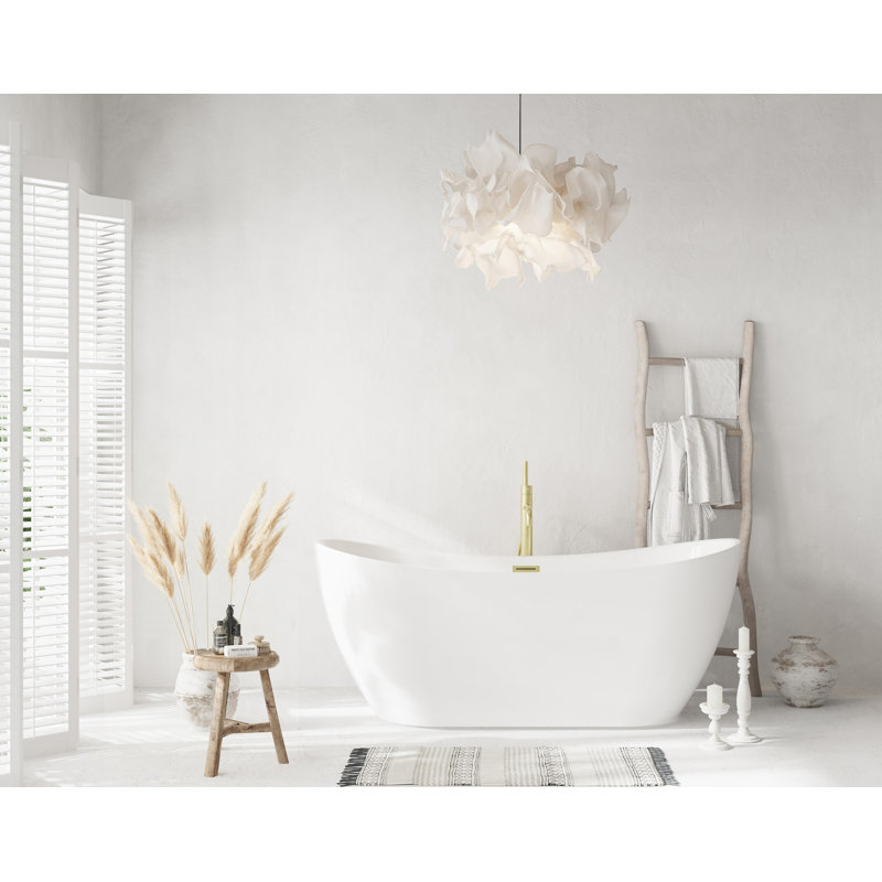 Baignoire de 67 pouces en blanc brillant avec garniture, Or brossé