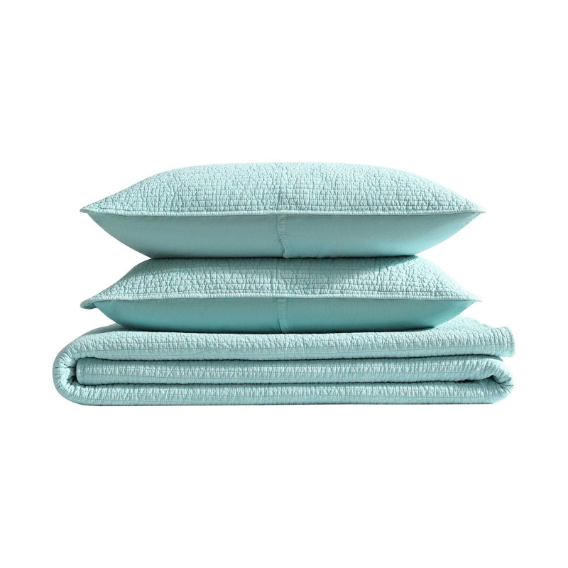 Nautica Seashore Stitch Cotton Reversible Green Quilt Set, Blue, King Quilt + 2 King Shams