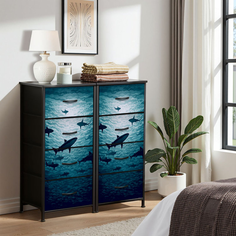 Commode 4 tiroirs pour chambre à coucher, commode étroite, plateau en bois et structure en fer de travail 18 po x 37,5 po - (l x H)