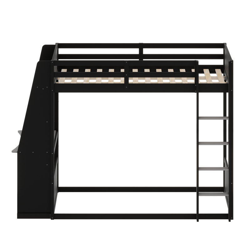 Lit superposé de jeu avec bureau intégré, tablettes de rangement, charge USB et lumière DEL, Lit double, Noir + gris