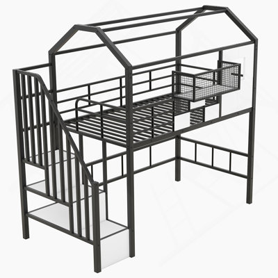 Metal Loft Bed With Roof Design And A Storage Box
