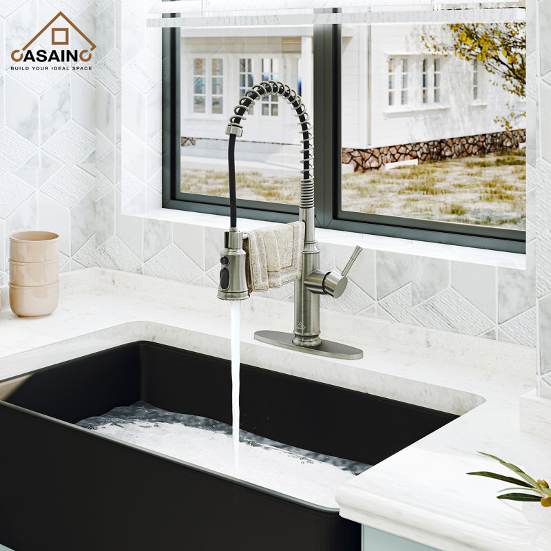 Willow 1.8 Flow Pull Down Sprayer Kitchen Faucet with Infrared Sensor Induction Function and Deck Plate, Brushed Nickel