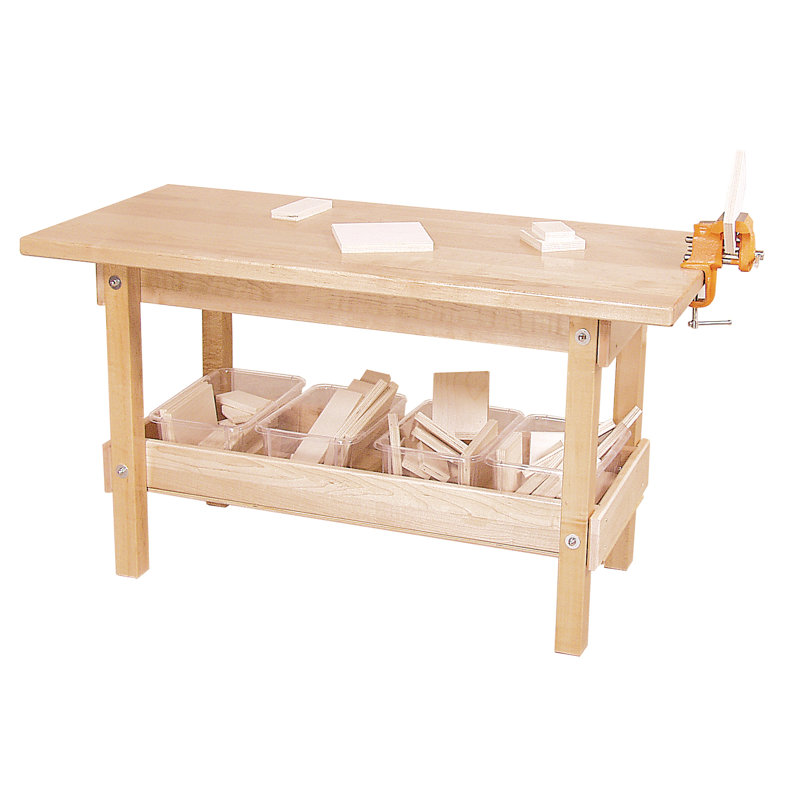 Workbench with (4) Translucent Trays and Wood