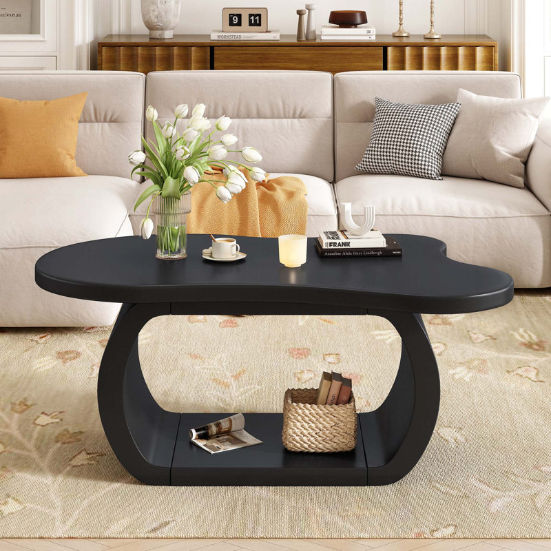 Table basse à plateau en bois avec pieds courbés Cloud, Noir