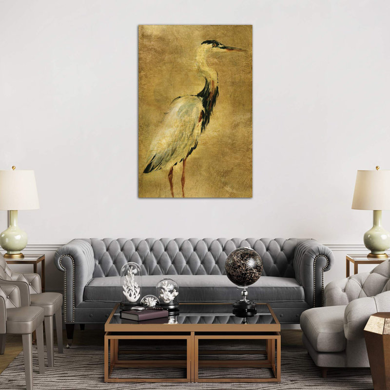 Gold Crane At Dusk I - Floater Frame Print on Canvas, No Framed, 152.5 cm H x 101.5 cm W x 3.175 cm D