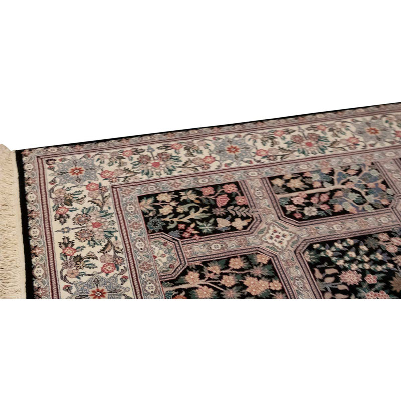 Tapis gris / noir / blanc de haute qualité noué à la main de conception unique
