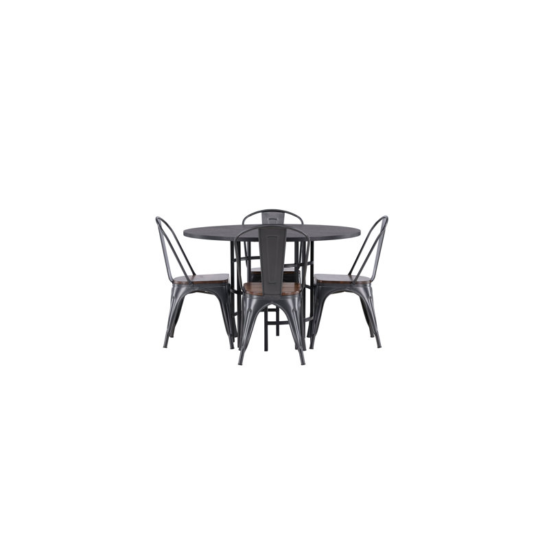Zed 4 - Person Dining Set, Walnut, Walnut, Black