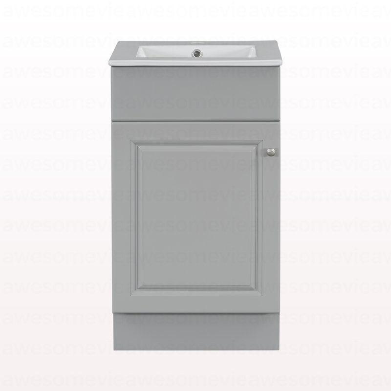 18" Bathroom Vanity With Sink, Vanity Cabinet With Door Shelf And Adjustable Shelf, Grey, Grey