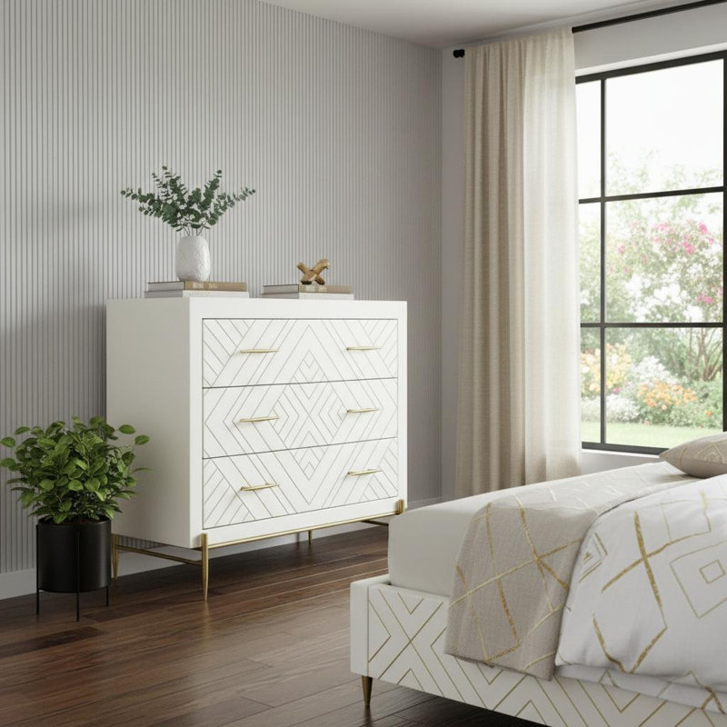  Commode 38 po à trois tiroirs en bois massif ivoire