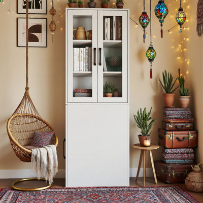 70.87" H Display Storage Cabinet With 4 Pull-out Shelves & 2 Glass Doors - Modern Multi-functional Pantry Cabinet For Kitchen, Living Room, Or Dining by Latitude Run