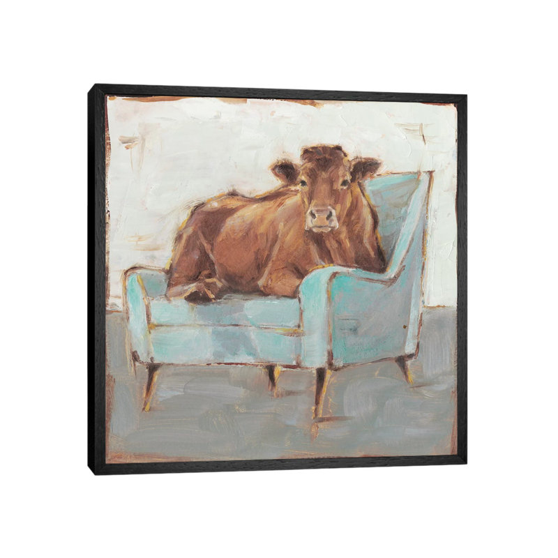 Moo-ving In IV by Ethan Harper - Single Picture Frame Print on Canvas, 45.72 cm H x 45.72 cm W x 3.175 cm D, Black Framed