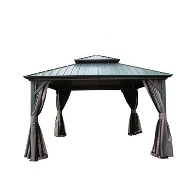 Pavillon de jardin 12 pi x 12 pi pour plus d'intimité et de plaisir dans votre cour - Patio, cour arrière, terrasse, pelouse isolée, gris, avec cadre en aluminium pour l'intimité moderne