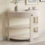 Console cannelée demi-lune avec tiroir et tablettes-1788216508