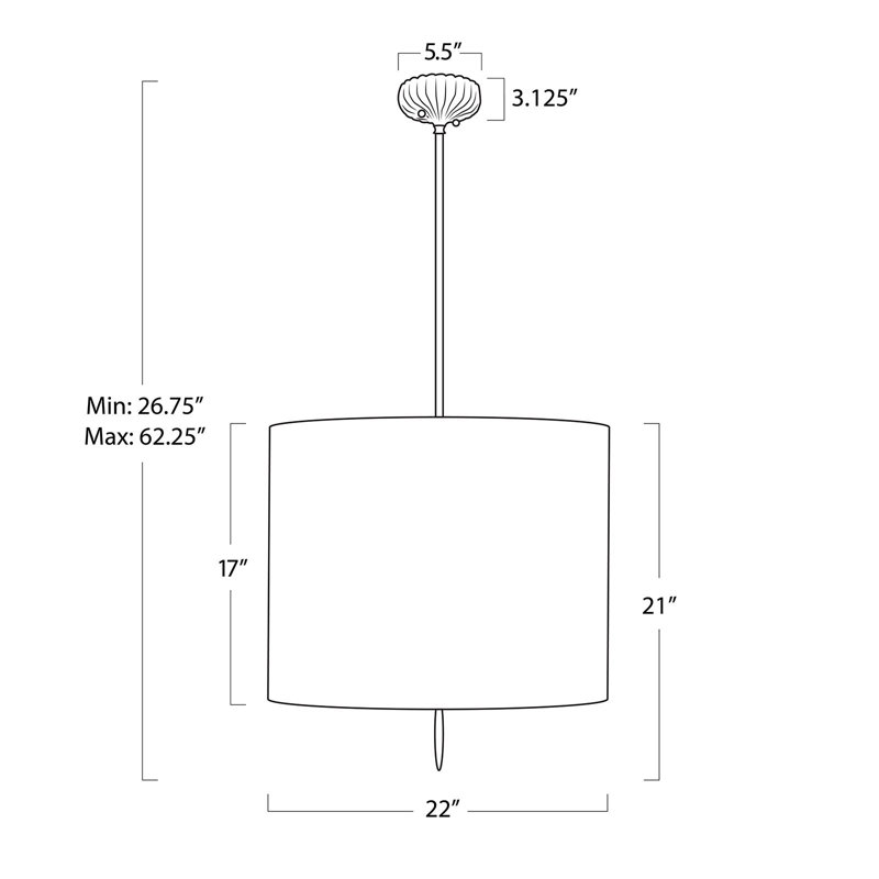 Clove Pendant Small (Natural Linen Shade), 21" H x 24" W x 24" D, 3 Lights