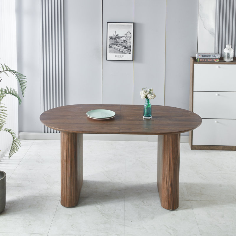 Table de salle à manger extensible peu encombrante, fabrication en panneau de fibres à densité moyenne de qualité supérieure, 59 po / 74 po / 90 po, convenant aux repas quotidiens ou aux rassemblements (noyer)