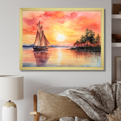 Couleurs pastel voilier coucher de soleil VI - bateau à voile, art mural