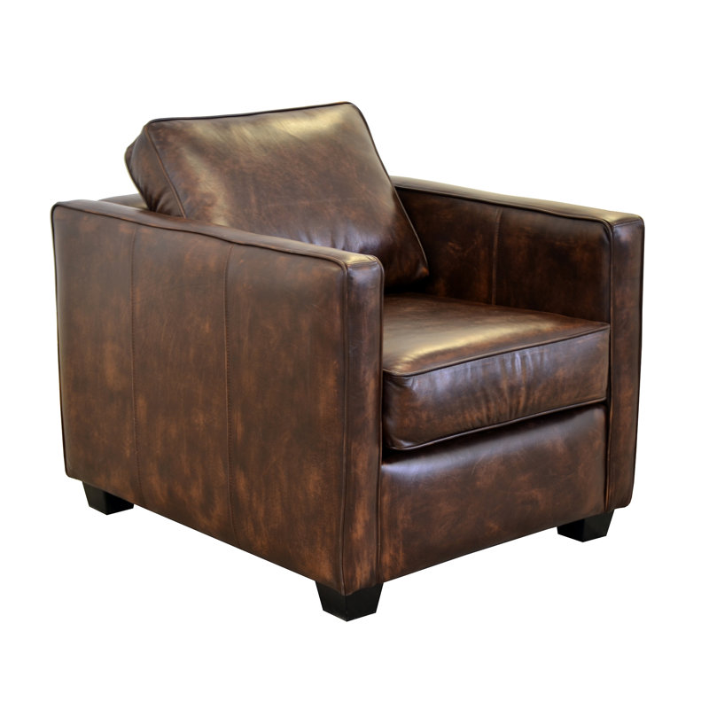 Fauteuil club Ramdas, Cuir véritable noir Burnham