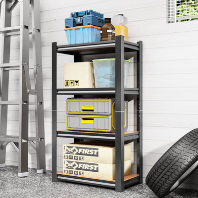 Support de rangement noir à 4 couches, tablettes réglables, convenant à la cuisine, au garage, à la pièce, aux matériaux, charge totale de 800 livres, installation idéale pour un assemblage rapide