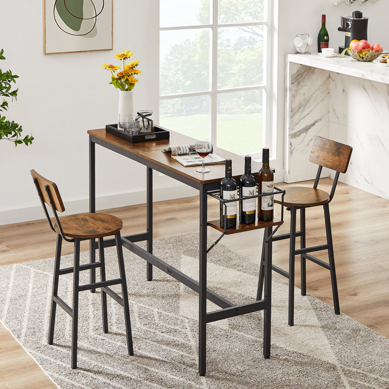 Bar Table Set With Wine Bottle Storage Rack. Rustic Brown, 47.24'' L X 15.75'' W X 35.43'' H.