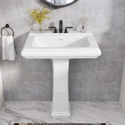 Lavabo de salle de bain à piédestal rectangulaire en céramique avec trop-plein 34,37 po ZEAFIVE