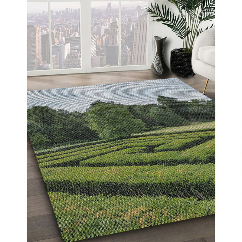 Tapis vert/bleu tissé à la machine, Rectangle 7 pi x 10 pi