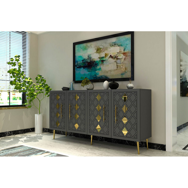 Olivia 150cm Console Table, Grey/Gold