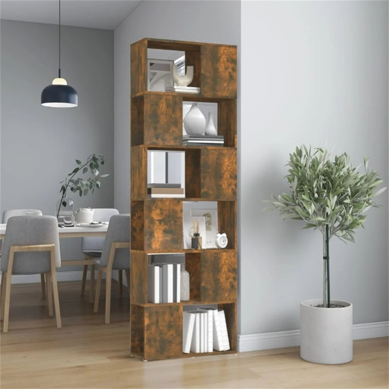 Borough Wharf Book Cabinet/Room Divider, Smoked Oak, (6 Shelves) 186cm H x 60cm W x 24cm D