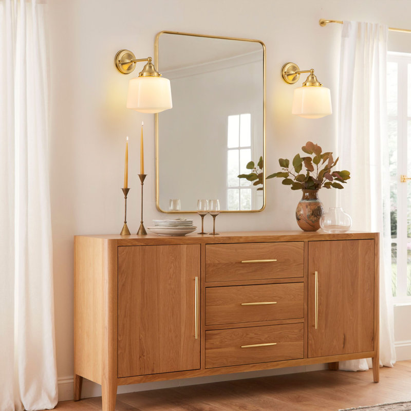1-Light Armed Brass Glass Wall Sconce, Brass