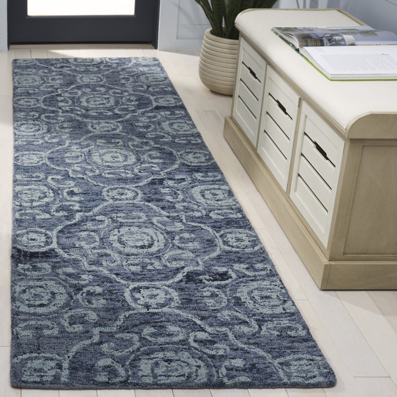 Sulema Hand Tufted Wool Damask Rug, Runner 2'3" x 8'