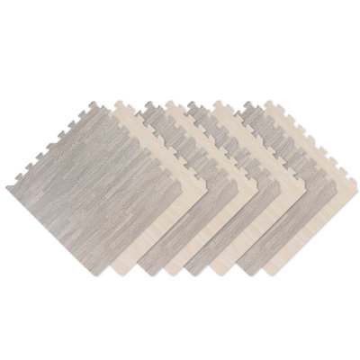 8 PC White + Gray Splicing Wood Grain Foam Mat 24Inch*24Inch Suitable For Indoor Gym And Home Use
