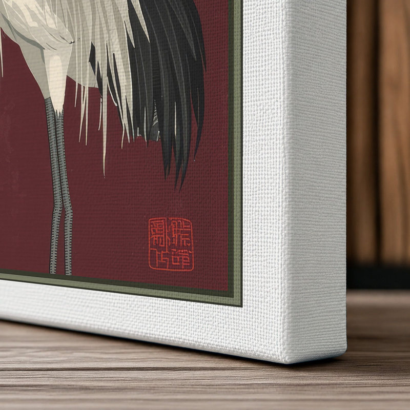 Crane Among Bamboo Japandi - Wrapped Canvas, 36x24 - 91.4 x 61.0 cm, White Border