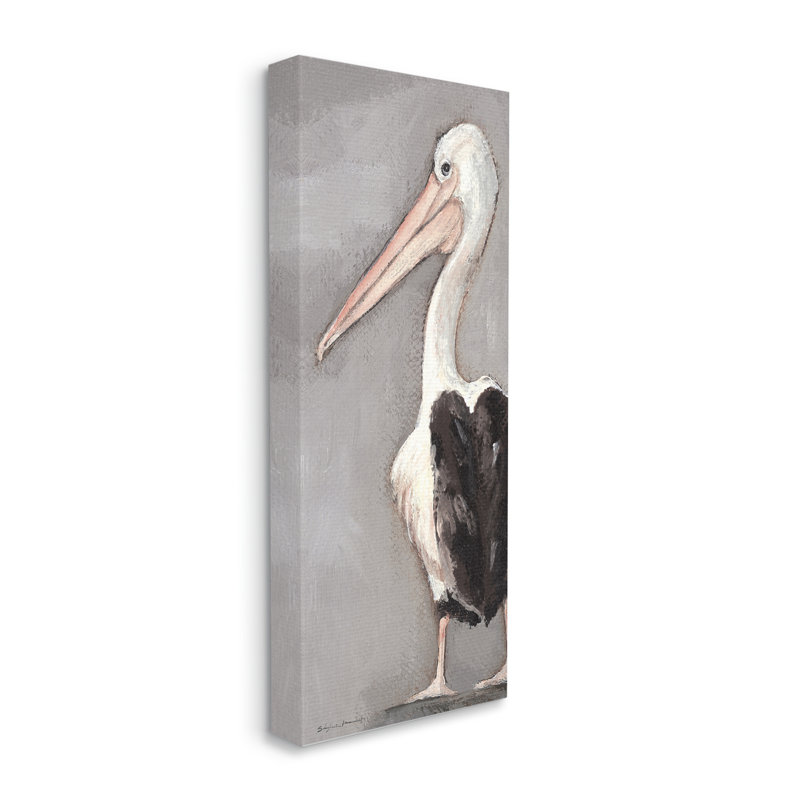 Plage, pélican, long bec, oiseaux aquatiques, ferme grise, estampe numérique, art texturé par Stephanie Workman Marrott
