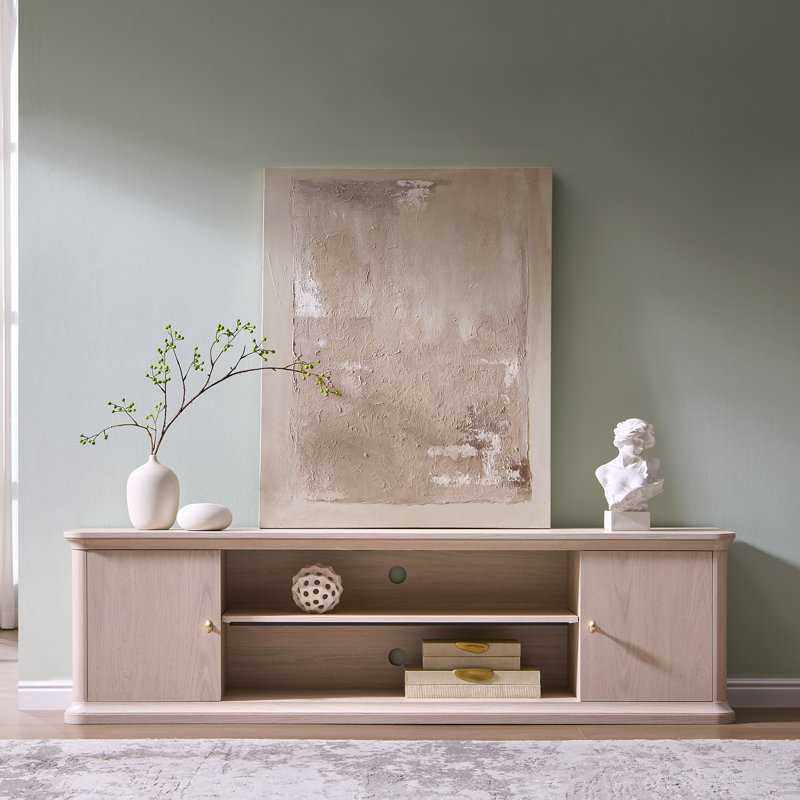  Meuble télé Abarca 70 po avec armoires de rangement et tablettes réglables avec cascade incurvée Abarca, Crème